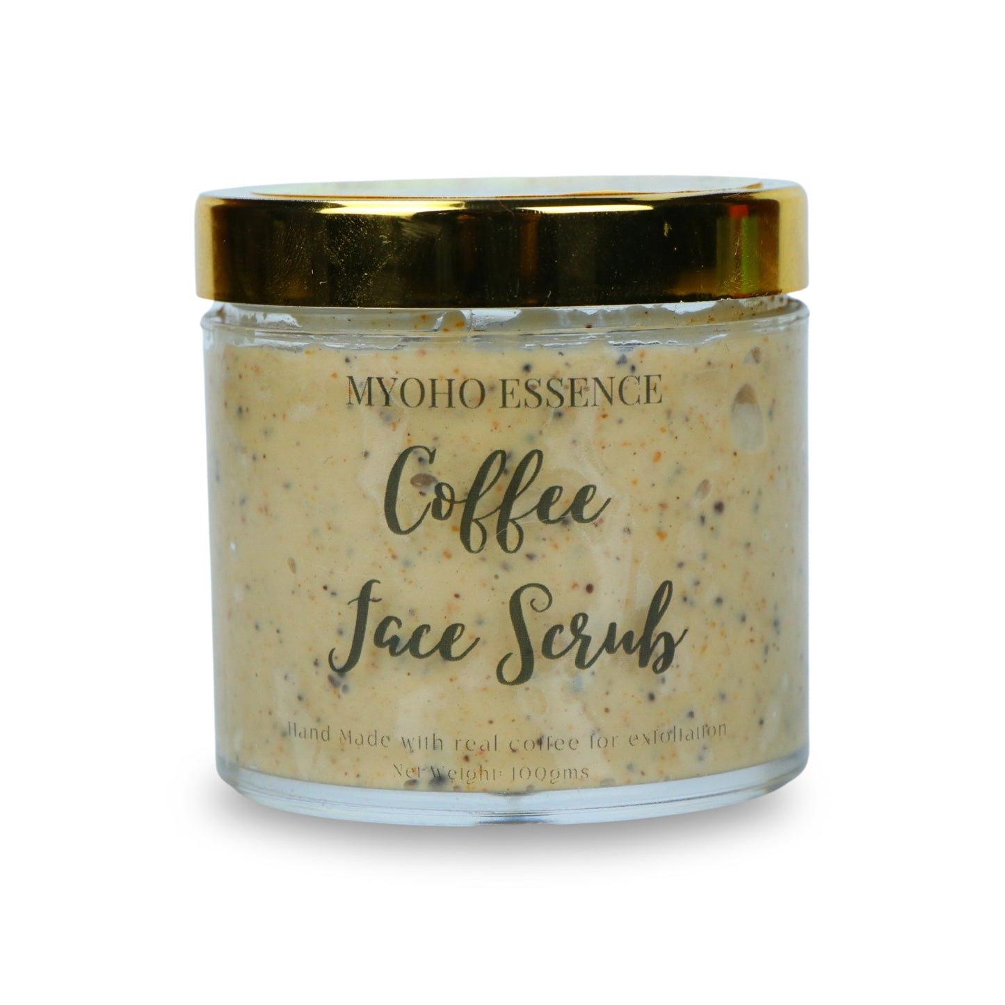 Coffee Face Scrub in a jar with ground coffee texture